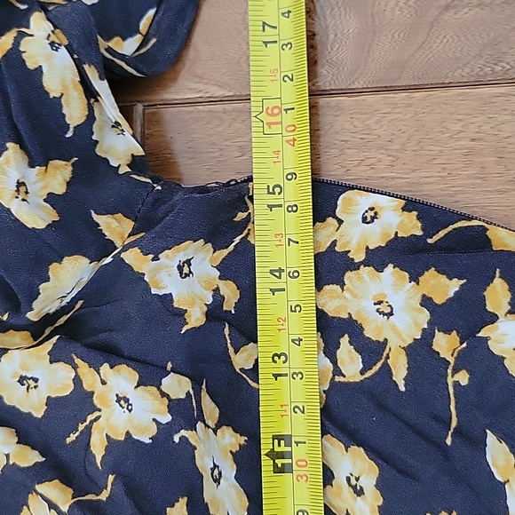 Free People 3/4 Sleeve Washed Black Yellow Floral Print Mini Dress 4 - Picture 5 of 9